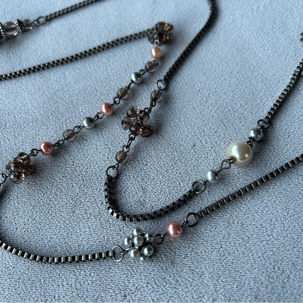 Long Necklace ~ Beaded ~ Silver Tone